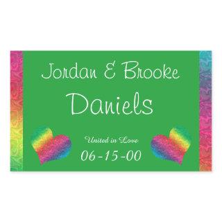 [Rainbow Crinkle Wedding] Heart Butterfly Green Rectangular Sticker