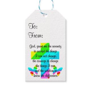 RAINBOW CROSS AND BUTTERFLY SERENITY PRAYER DESIGN GIFT TAGS
