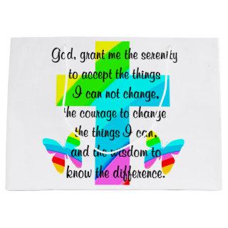 RAINBOW CROSS AND BUTTERFLY SERENITY PRAYER DESIGN LARGE GIFT BAG