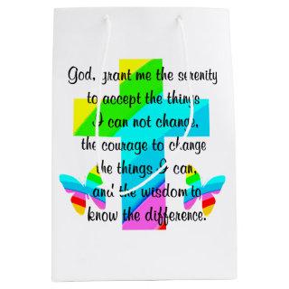 RAINBOW CROSS AND BUTTERFLY SERENITY PRAYER DESIGN MEDIUM GIFT BAG