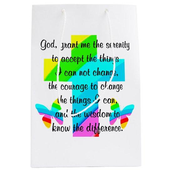 RAINBOW CROSS AND BUTTERFLY SERENITY PRAYER DESIGN MEDIUM GIFT BAG