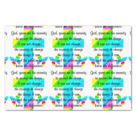 RAINBOW CROSS AND BUTTERFLY SERENITY PRAYER DESIGN TISSUE PAPER