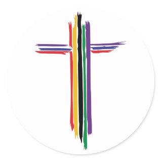 Rainbow Cross Classic Round Sticker