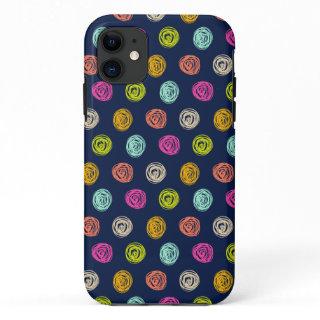 Rainbow Doodle Dot Confetti on Navy  iPhone 11 Case