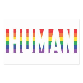 Rainbow flag gay pride human cut-out text  rectangular sticker