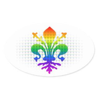 Rainbow Fleur-de-lis Oval Sticker