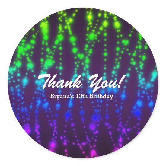 Rainbow Glow Neon Lights Sparkle Birthday Party Classic Round Sticker