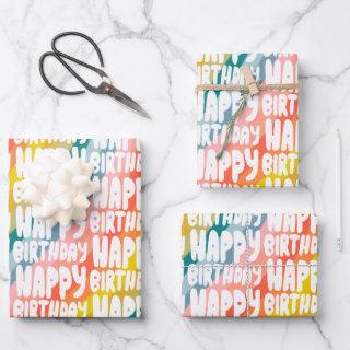 Rainbow Happy Birthday Bubble Letter Pattern Gift  Sheets