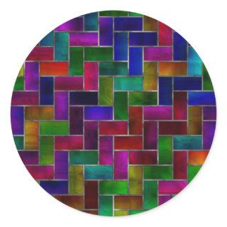 Rainbow Herringbone Brick Stained Glass Window Classic Round Sticker