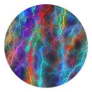 Rainbow Lightning Classic Round Sticker