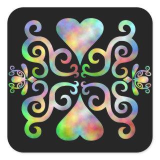 Rainbow Lily and Heart Square Sticker