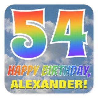 Rainbow Look "54" & "HAPPY BIRTHDAY", Clouds, Sky Square Sticker