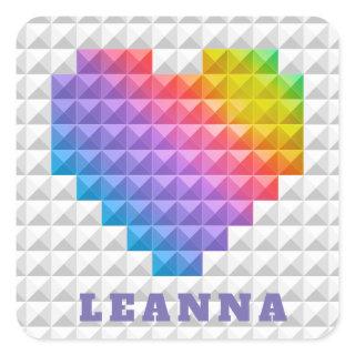 Rainbow Love Heart Geometric Pattern Personalized Square Sticker