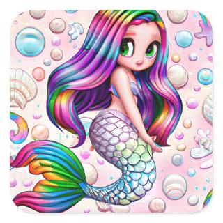 Rainbow Mermaid  Square Sticker