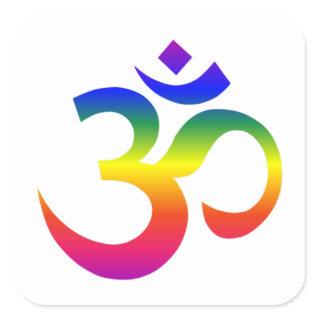Rainbow ohm design (Om or Aum Indian sacred sound) Square Sticker