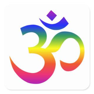 Rainbow ohm design (Om or Aum Indian sacred sound) Square Sticker