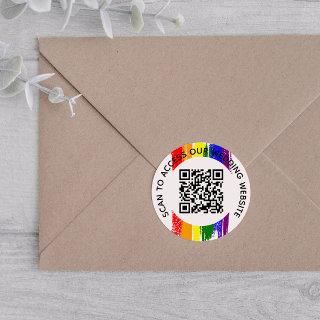 Rainbow Paint Strokes Wedding Website QR Code Classic Round Sticker