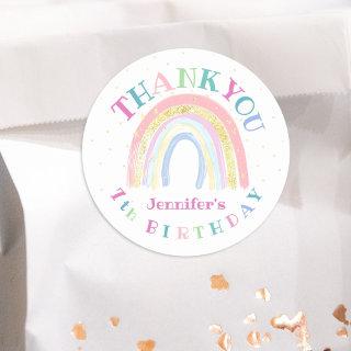 Rainbow Pink & Gold Unicorn 7th Birthday Classic Classic Round Sticker