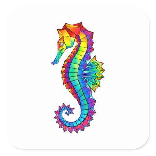 Rainbow Polygonal Seahorse Square Sticker