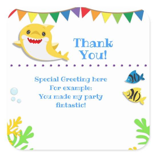Rainbow Sharks Birthday Celebration Thank You  Square Sticker