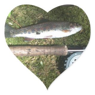 rainbow trout and fly fishing reel heart sticker