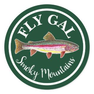 Rainbow Trout Fly Fishing FLY GAL Personalize Classic Round Sticker