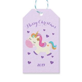 Rainbow Unicorn Christmas Glitter Purple Gift Tags