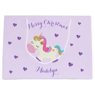 Rainbow Unicorn Christmas Glitter Purple Large Gift Bag