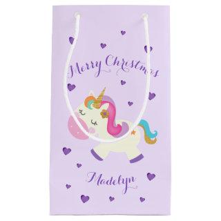 Rainbow Unicorn Christmas Glitter Purple Small Gift Bag