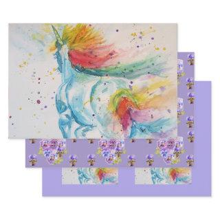 Rainbow Unicorn Cute Magical Watercolour Wrapping  Sheets