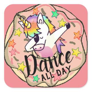 Rainbow Unicorn Dab Dance Pose Peach Pink  Donut Square Sticker