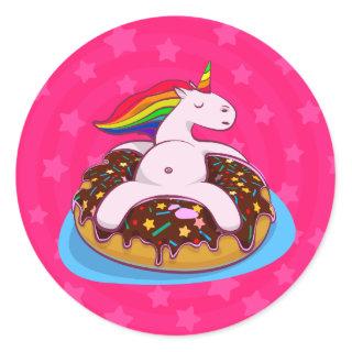 Rainbow Unicorn Donut Classic Round Sticker