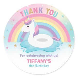 Rainbow Unicorn Pool Floatie Birthday Party Favor Classic Round Sticker