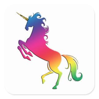 Rainbow Unicorn with Gold Horn Square Sticker