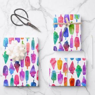 Rainbow Watercolor Ice Cream Ice Pops Pattern  Sheets
