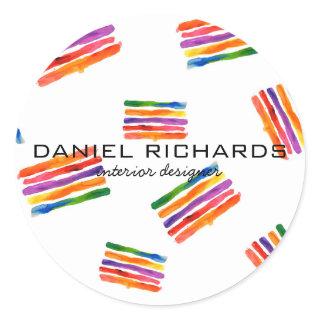Rainbow watercolor Interior Designer Business Card Classic Round Sticker