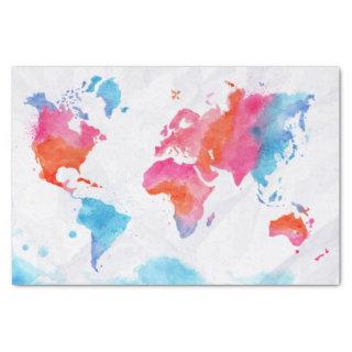 Rainbow Watercolor Painted World Map Tissue Paper