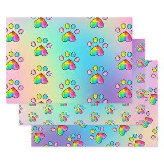 Rainbow Watercolor Paw Print Birthday Party  Sheets
