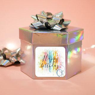Rainbow Watercolor Stripes and Paint Splatters Square Sticker