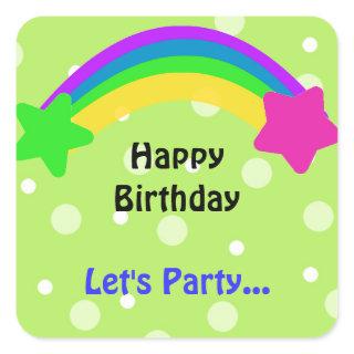 Rainbow with Stars Birthday Wishes Square Sticker