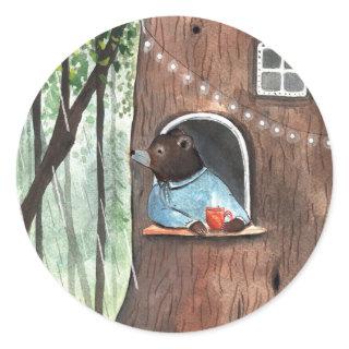 Rainy Day Bear Daydream Tea Time Illustration    Classic Round Sticker