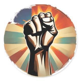 RAISED FIST SERIES - retro badge Classic Round Sticker