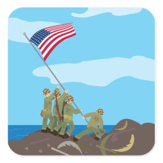 Raising the Flag on Iwo Jima (Simple History) Square Sticker