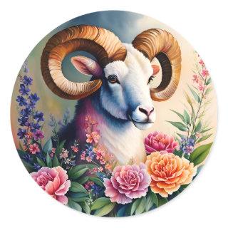 Ram Floral Animal Art Classic Round Sticker