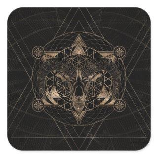 Ram in Sacred Geometry - Black and Gold Square Sticker