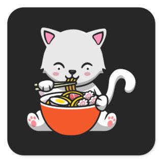 Ramen Cat Kawaii Sushi Anime Japanese Gift Square Sticker
