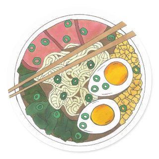 Ramen Noodles Bowl Japanese Food Restaurant Foodie Classic Round Sticker