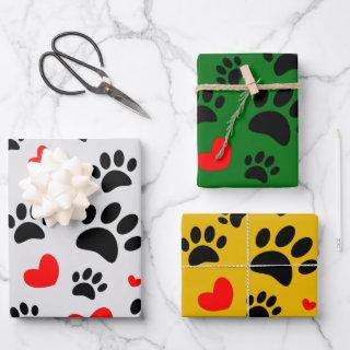 Random Cartoon Dog Paw Prints And Red Hearts  Sheets