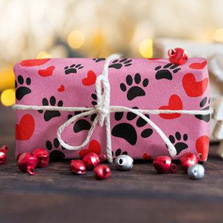 Random Cartoon Dog Paw Prints And Red Hearts  Sheets