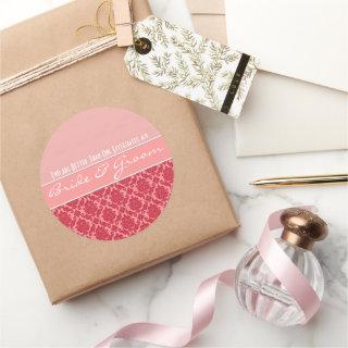 Raspberry Blush Pink  Damask  Wedding Classic Round Sticker